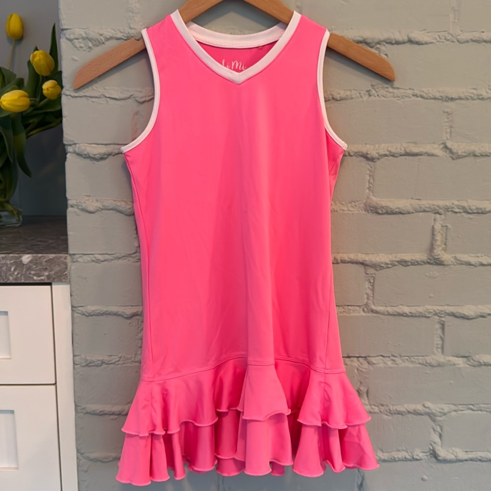 Little Miss Tennis Dress 
Pink with white trim
Size Medium